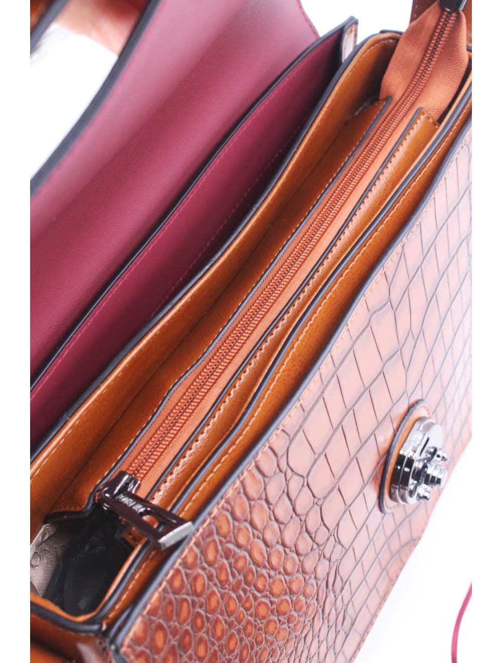 Sac Porté Épaule Effet Croco 25B-6246-Marron — vue 6