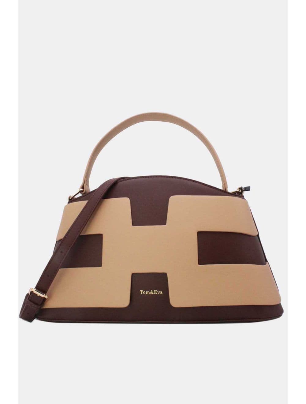 Sac à Main Effet Cuir Lisse Bicolore RÉASSORT25 24B-5862-Coffee/Apricot