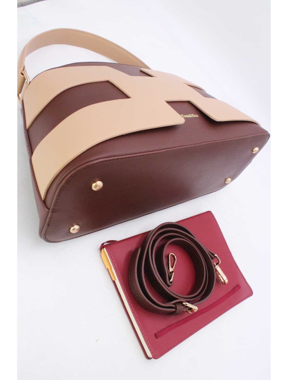 Sac à Main Effet Cuir Lisse Bicolore RÉASSORT25 24B-5862-Coffee/Apricot — vue 4