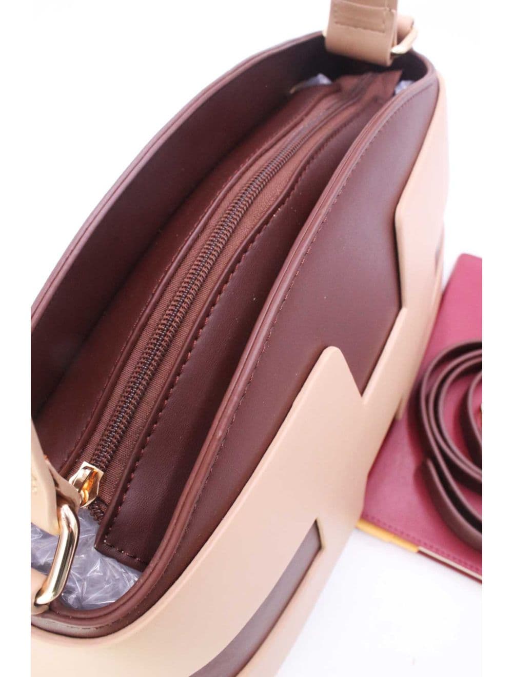 Sac à Main Effet Cuir Lisse Bicolore RÉASSORT25 24B-5862-Coffee/Apricot — vue 5
