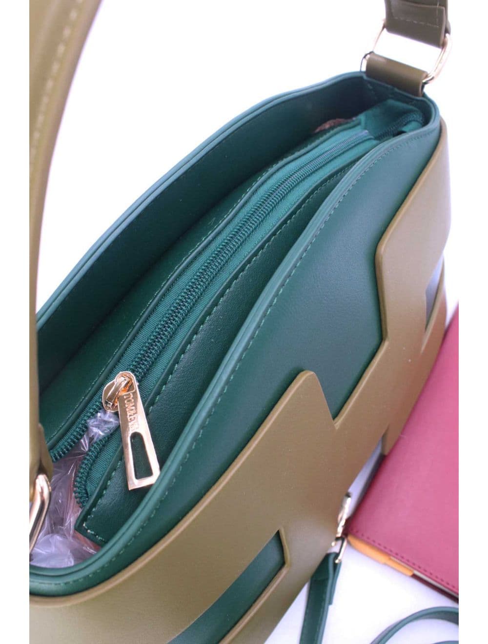Sac à Main Effet Cuir Lisse Bicolore RÉASSORT25 24B-5862-Green/L.Green