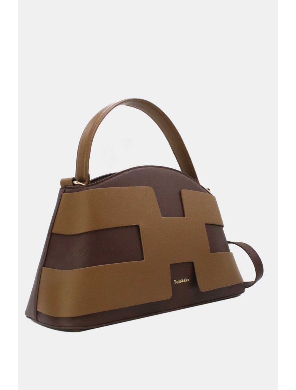 Sac à Main Effet Cuir Lisse Bicolore RÉASSORT25 24B-5862-Coffee/Khaki — vue 2