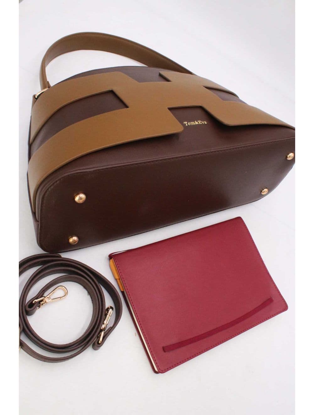 Sac à Main Effet Cuir Lisse Bicolore RÉASSORT25 24B-5862-Coffee/Khaki — vue 4