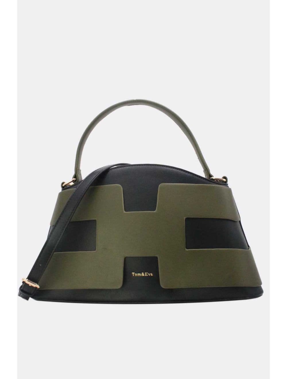 Sac à Main Effet Cuir Lisse Bicolore RÉASSORT25 24B-5862-Black/D.Green