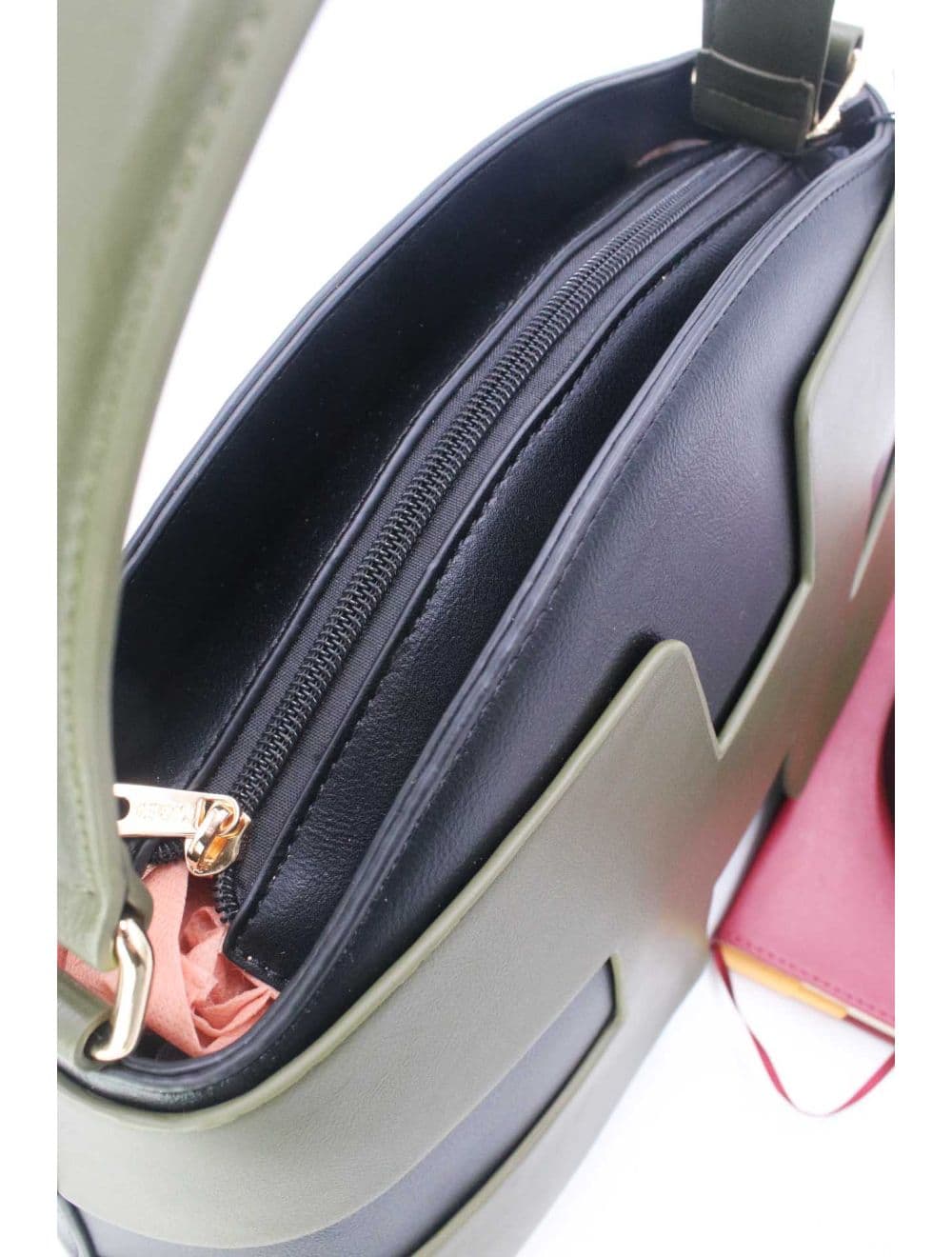 Sac à Main Effet Cuir Lisse Bicolore RÉASSORT25 24B-5862-Black/D.Green — vue 5