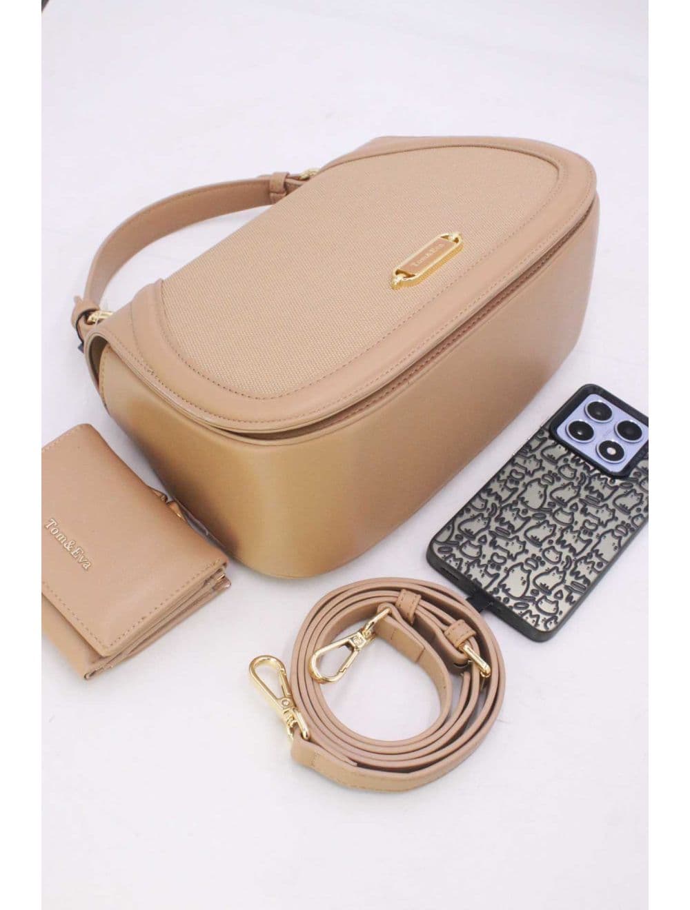 Sac à Main Effet Tissu 2-in-1 Chic 25B-6147-Beige — vue 4