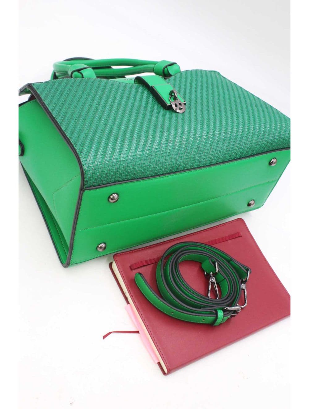 Sac à Main Effet Tressé Multipoches 24B-6107-Vert — vue 5
