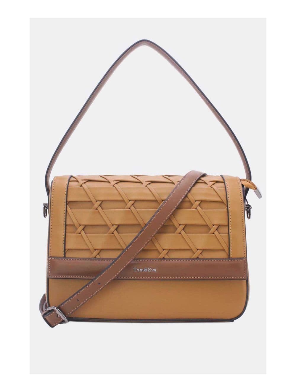 Sac à Main Effet Tressé 24B-6091-Khaki/Coffee