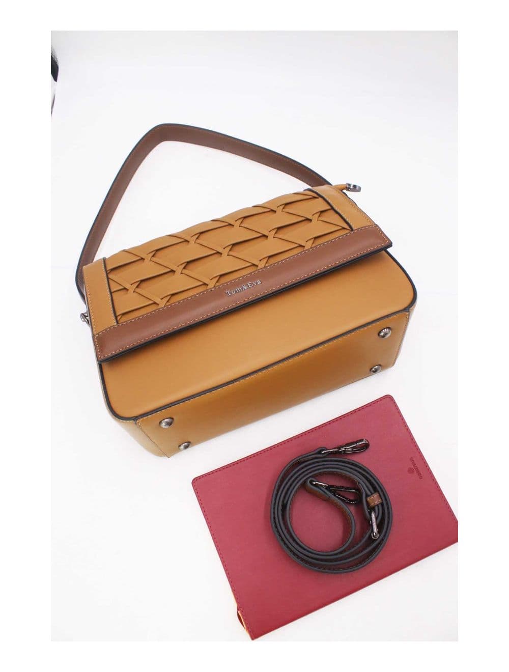 Sac à Main Effet Tressé 24B-6091-Khaki/Coffee — vue 4