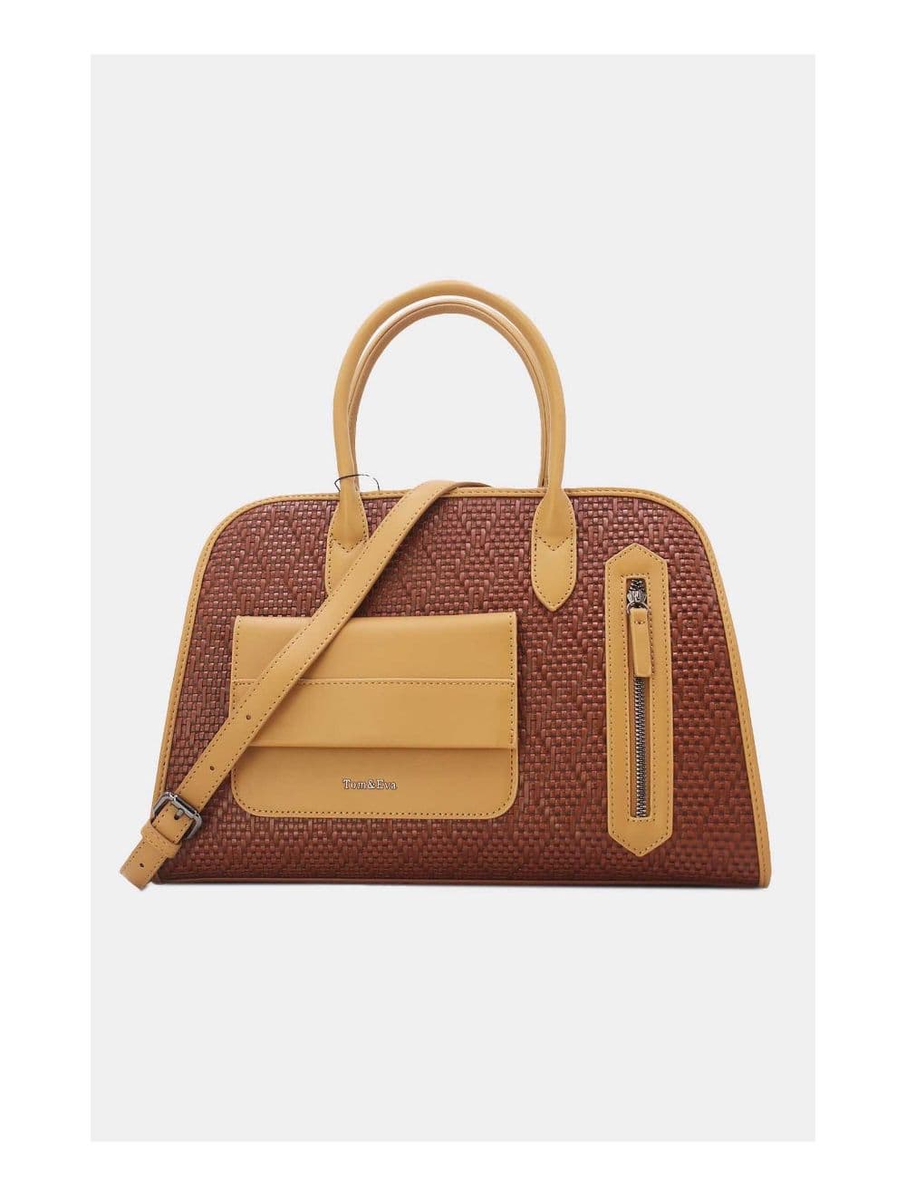 Sac Business Femme Multipoches Effet Paille-24B-6119-Coffee/Khaki — vue 2