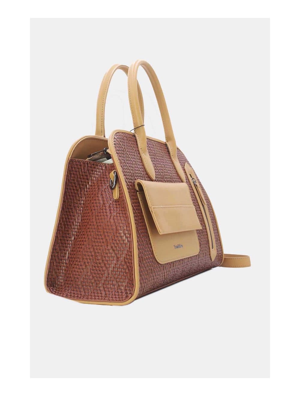 Sac Business Femme Multipoches Effet Paille-24B-6119-Coffee/Khaki — vue 3