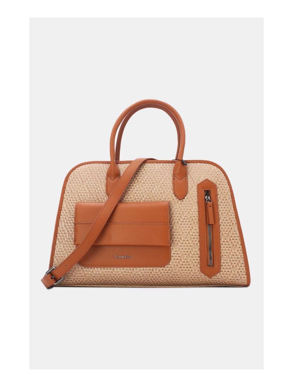 Sac Business Femme Multipoches Effet Paille-24B-6119-Khaki/Brown