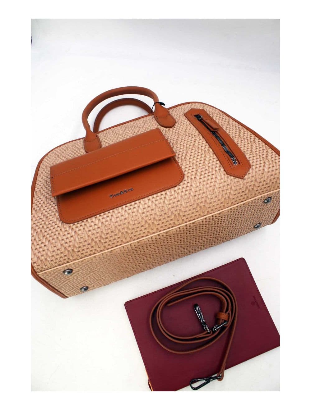 Sac Business Femme Multipoches Effet Paille-24B-6119-Khaki/Brown — vue 4