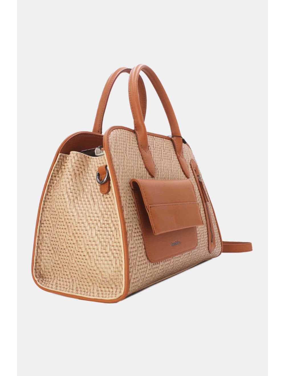 Sac Business Femme Multipoches Effet Paille-24B-6119-Khaki/Brown — vue 5