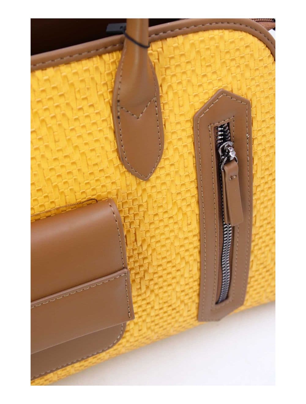 Sac Business Femme Multipoches Effet Paille-24B-6119-Yellow/Soil