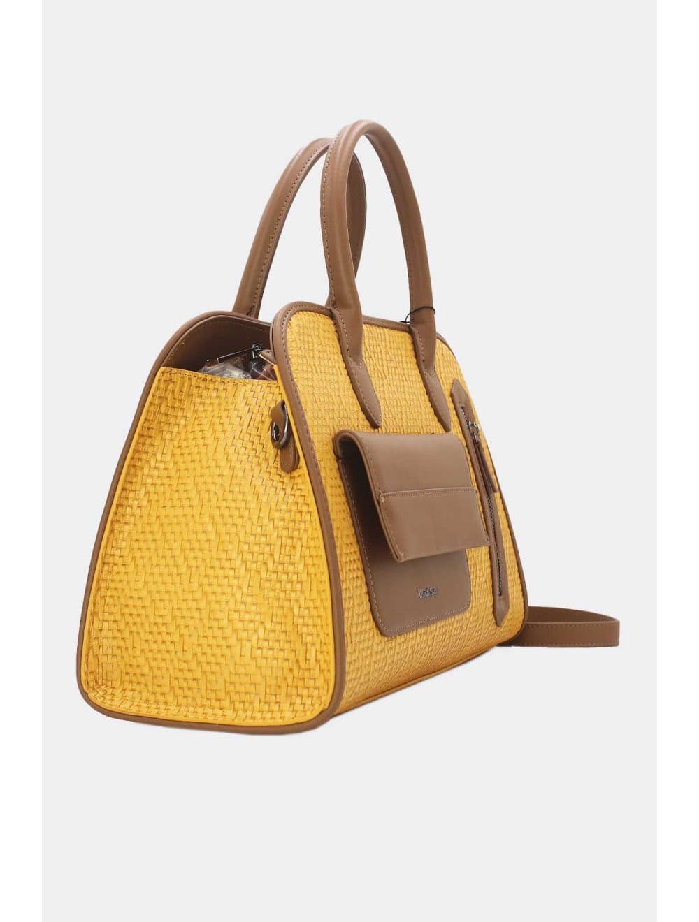 Sac Business Femme Multipoches Effet Paille-24B-6119-Yellow/Soil — vue 3