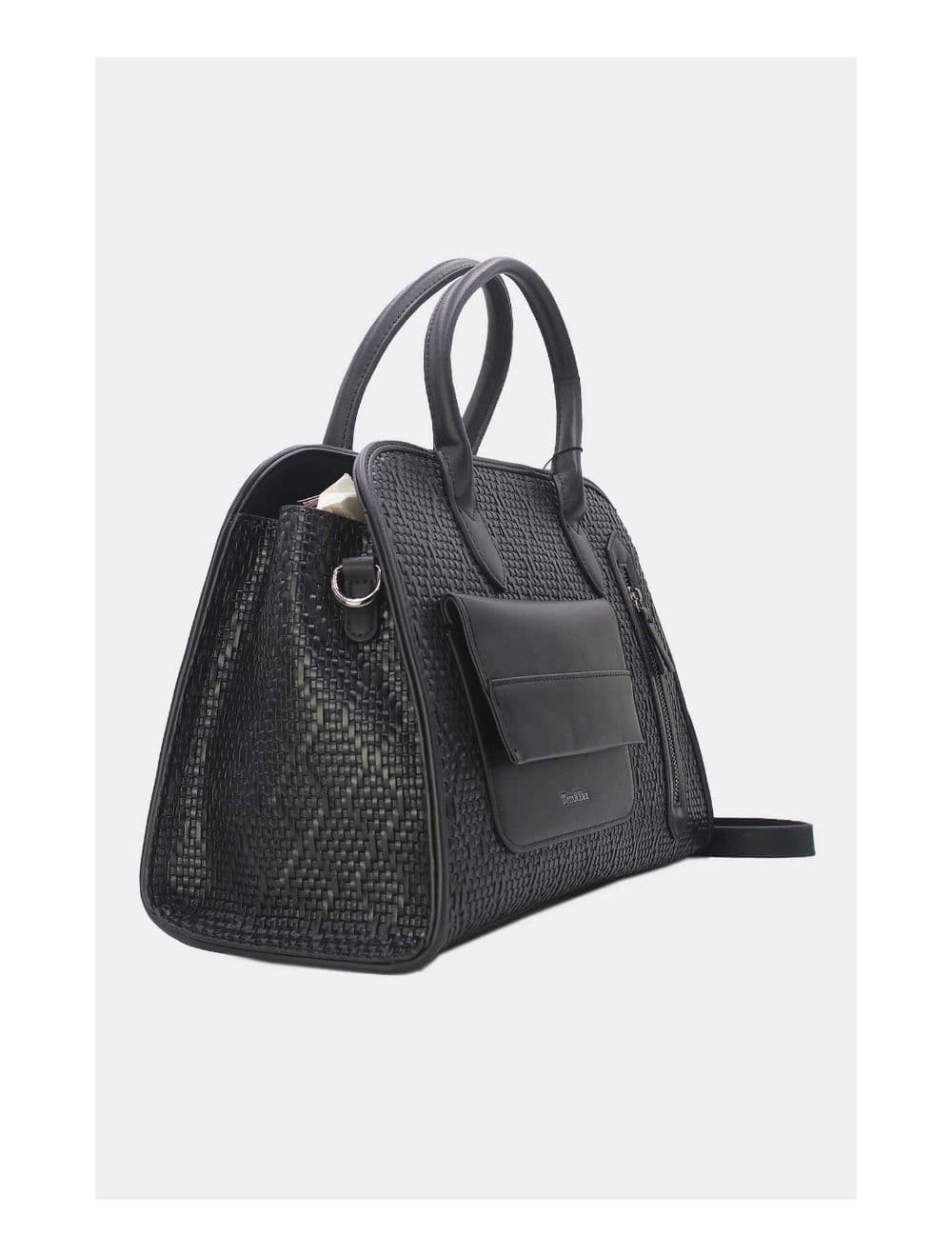 Sac Business Femme Multipoches Effet Paille-24B-6119-Noir — vue 3