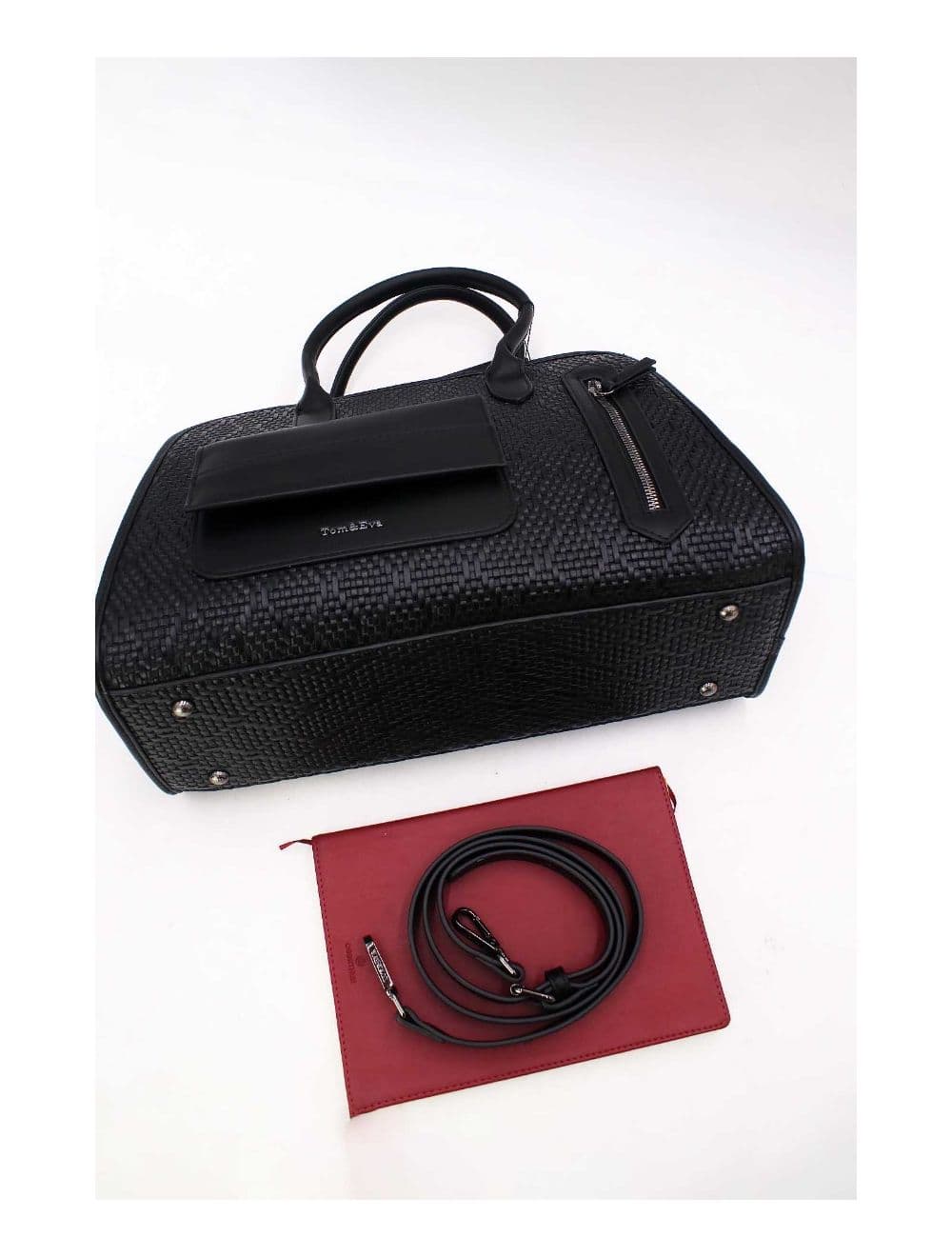 Sac Business Femme Multipoches Effet Paille-24B-6119-Noir — vue 5