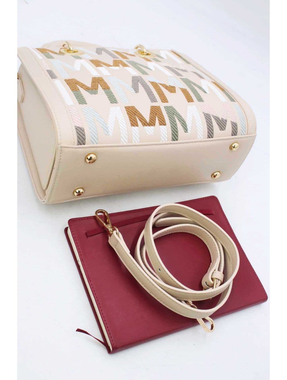 Sac à Main Carré Brodé Lettre 24B-5888-Beige — vue 5