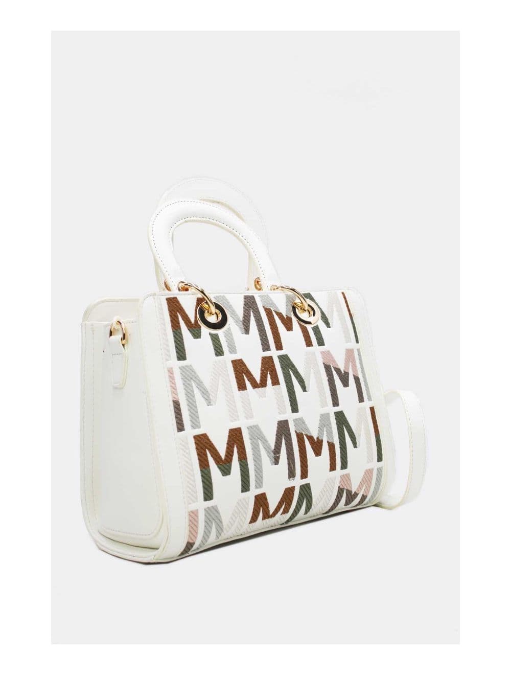 Sac à Main Carré Brodé Lettre 24B-5888-Blanc