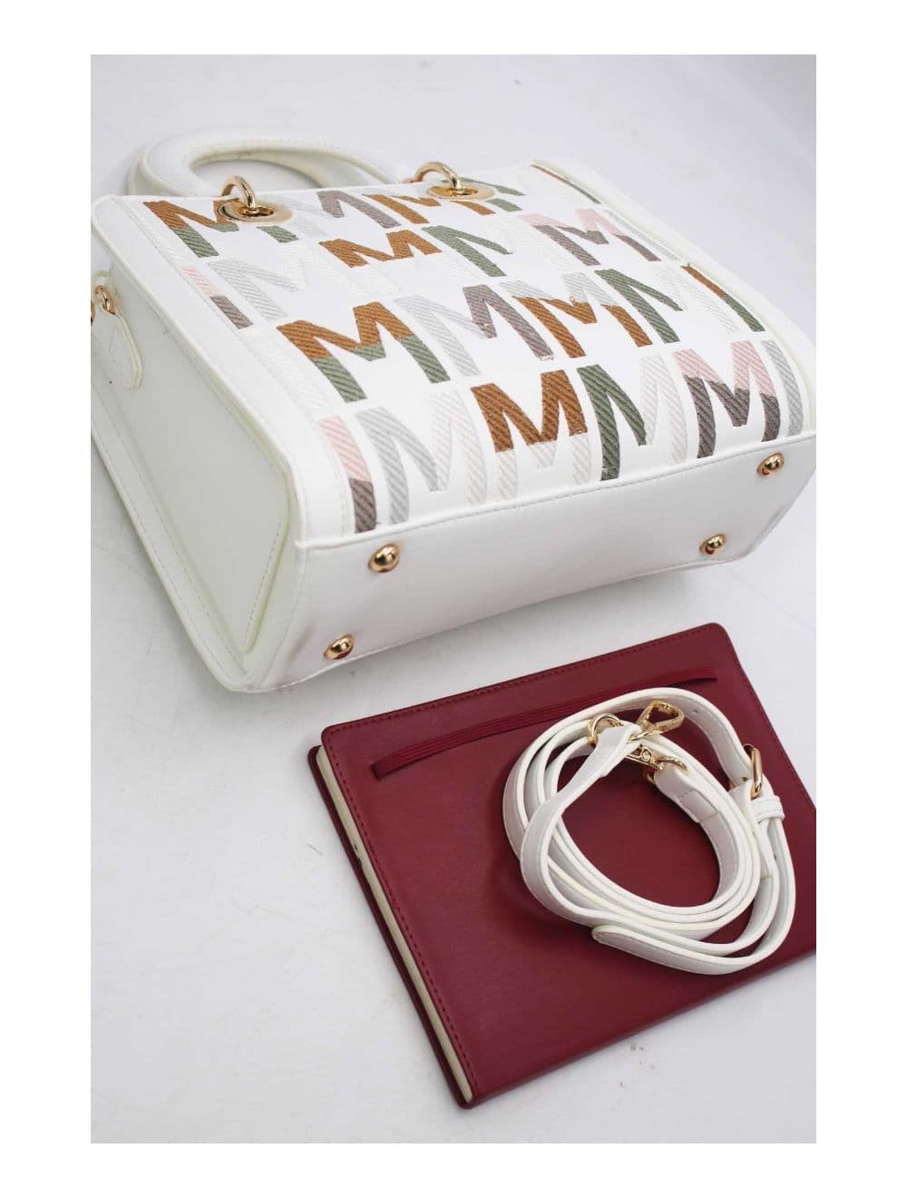 Sac à Main Carré Brodé Lettre 24B-5888-Blanc — vue 3