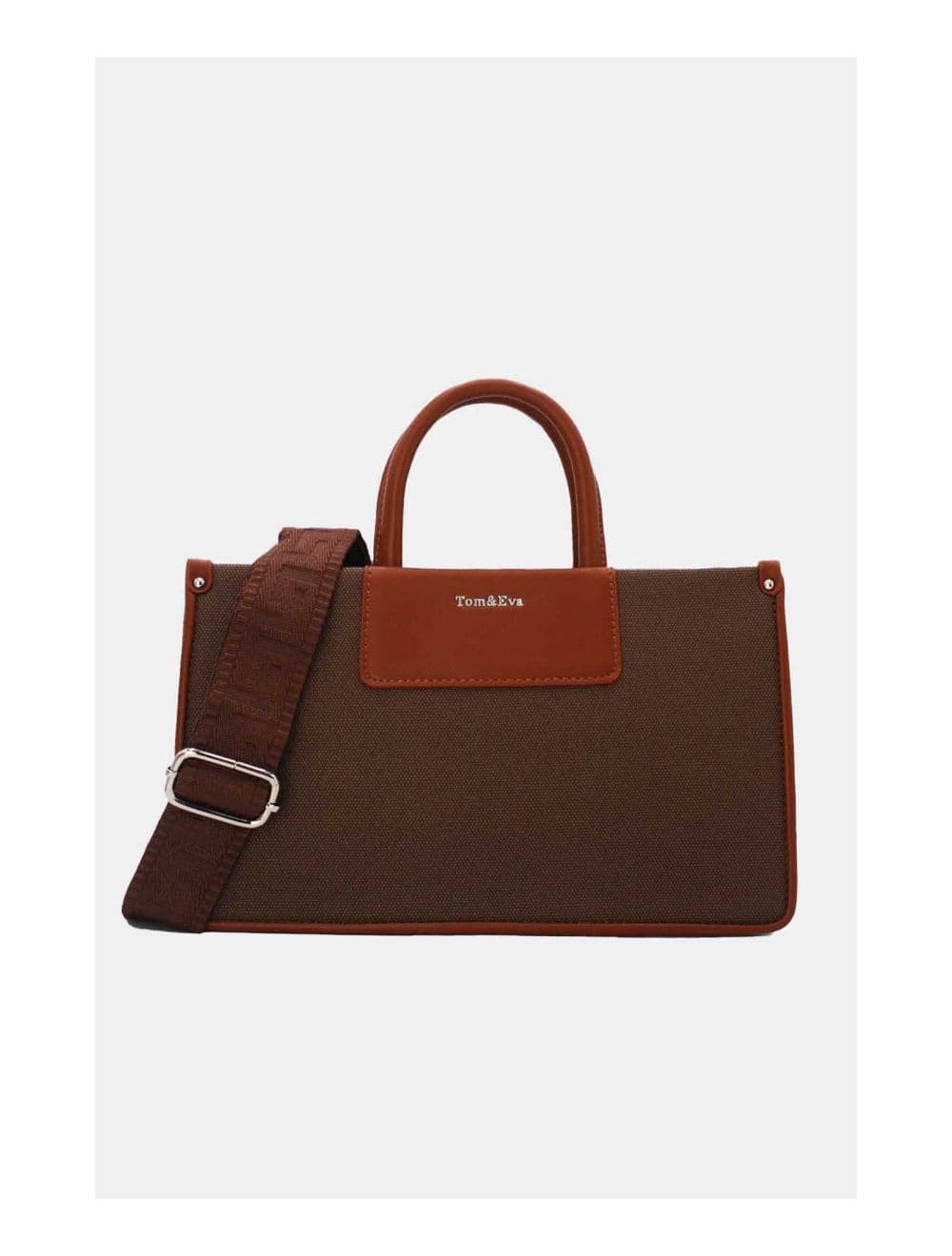 Medium Sac à Main Effet Tissus Bicolore 24B-6004-Coffee/Brown