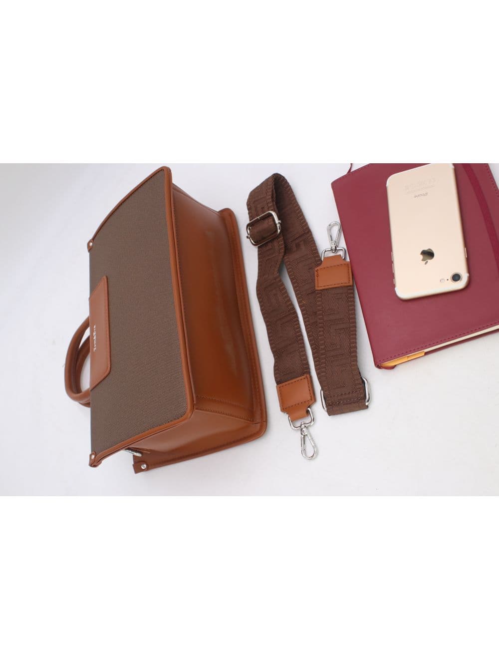 Medium Sac à Main Effet Tissus Bicolore 24B-6004-Coffee/Brown — vue 4