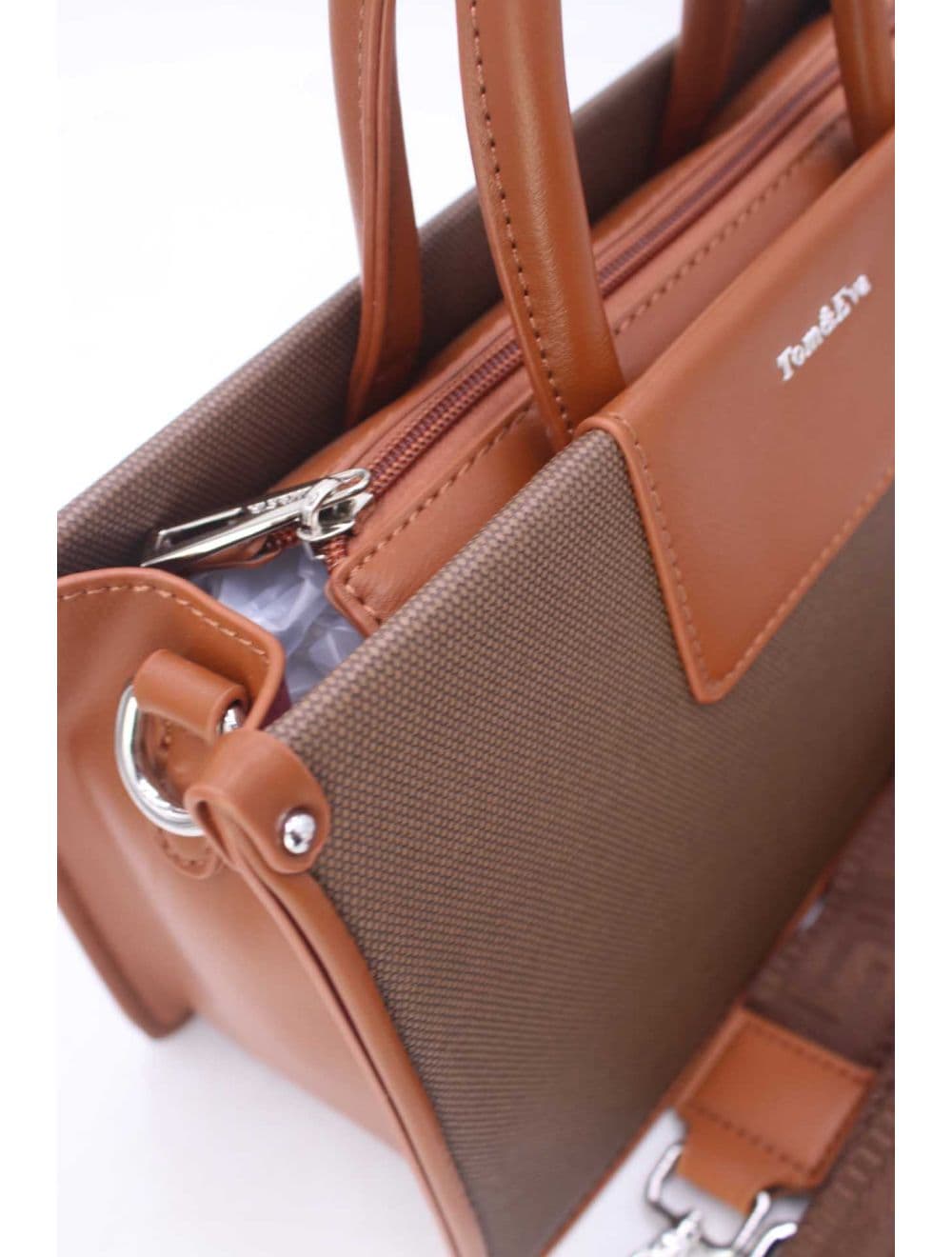 Medium Sac à Main Effet Tissus Bicolore 24B-6004-Coffee/Brown — vue 5