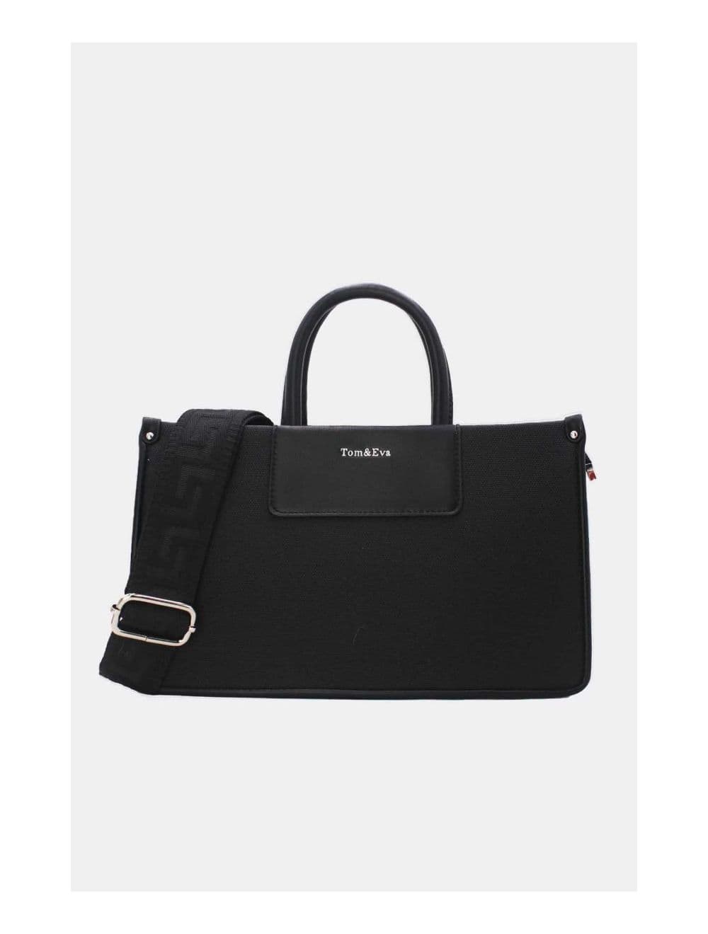Medium Sac à Main Effet Tissus Bicolore 24B-6004-Black/Black
