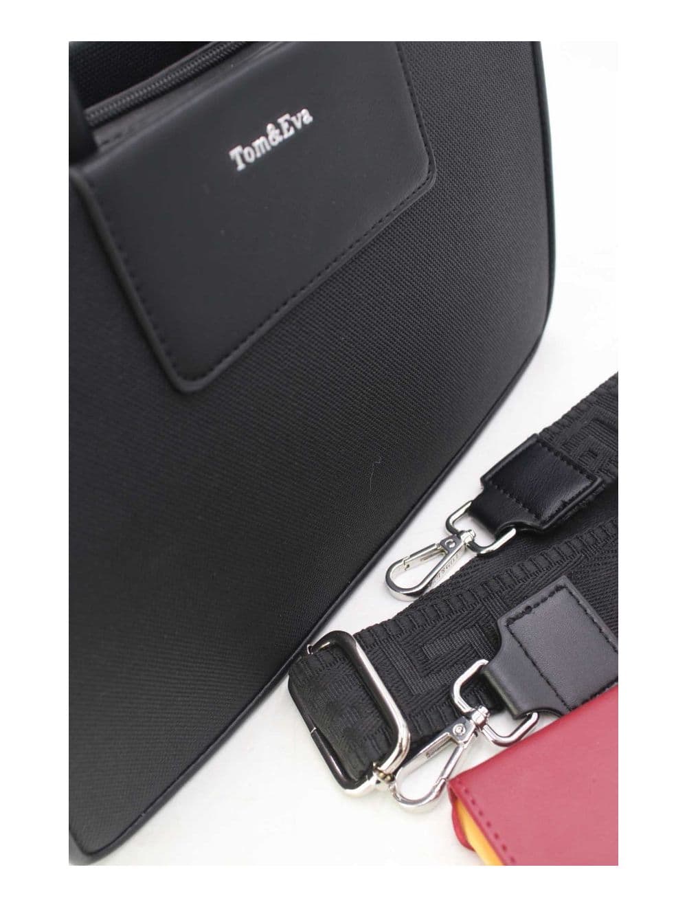 Medium Sac à Main Effet Tissus Bicolore 24B-6004-Black/Black — vue 5