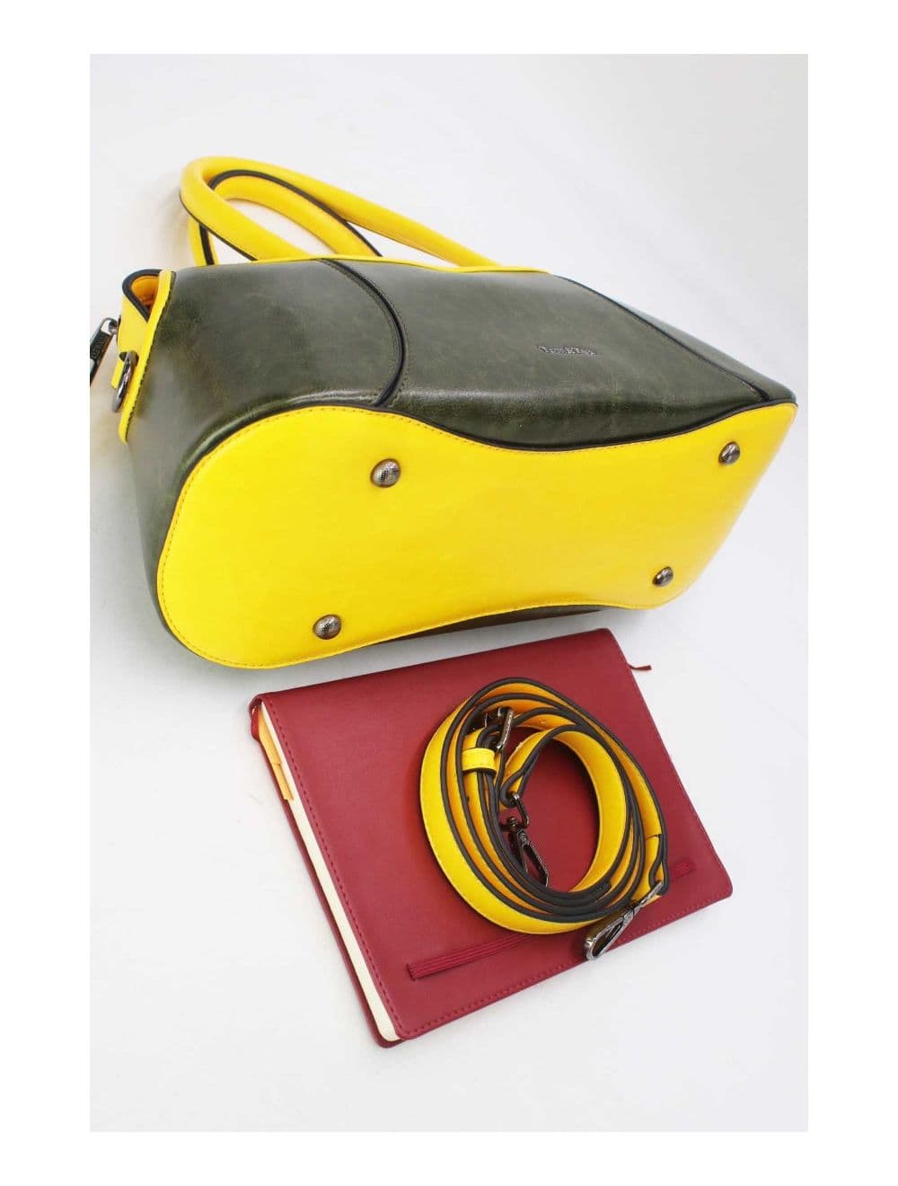 Sac à Main Effet Vernis Style Vintage-24B-6090-Green/Yellow — vue 5