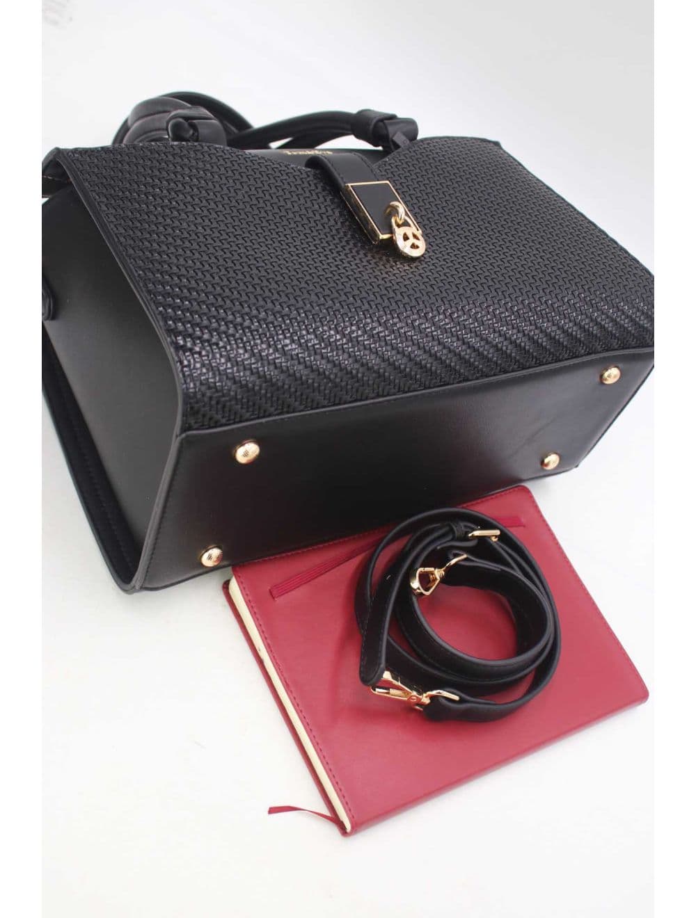 Sac à Main Effet Tressé Multipoches 24B-6107-Noir — vue 4