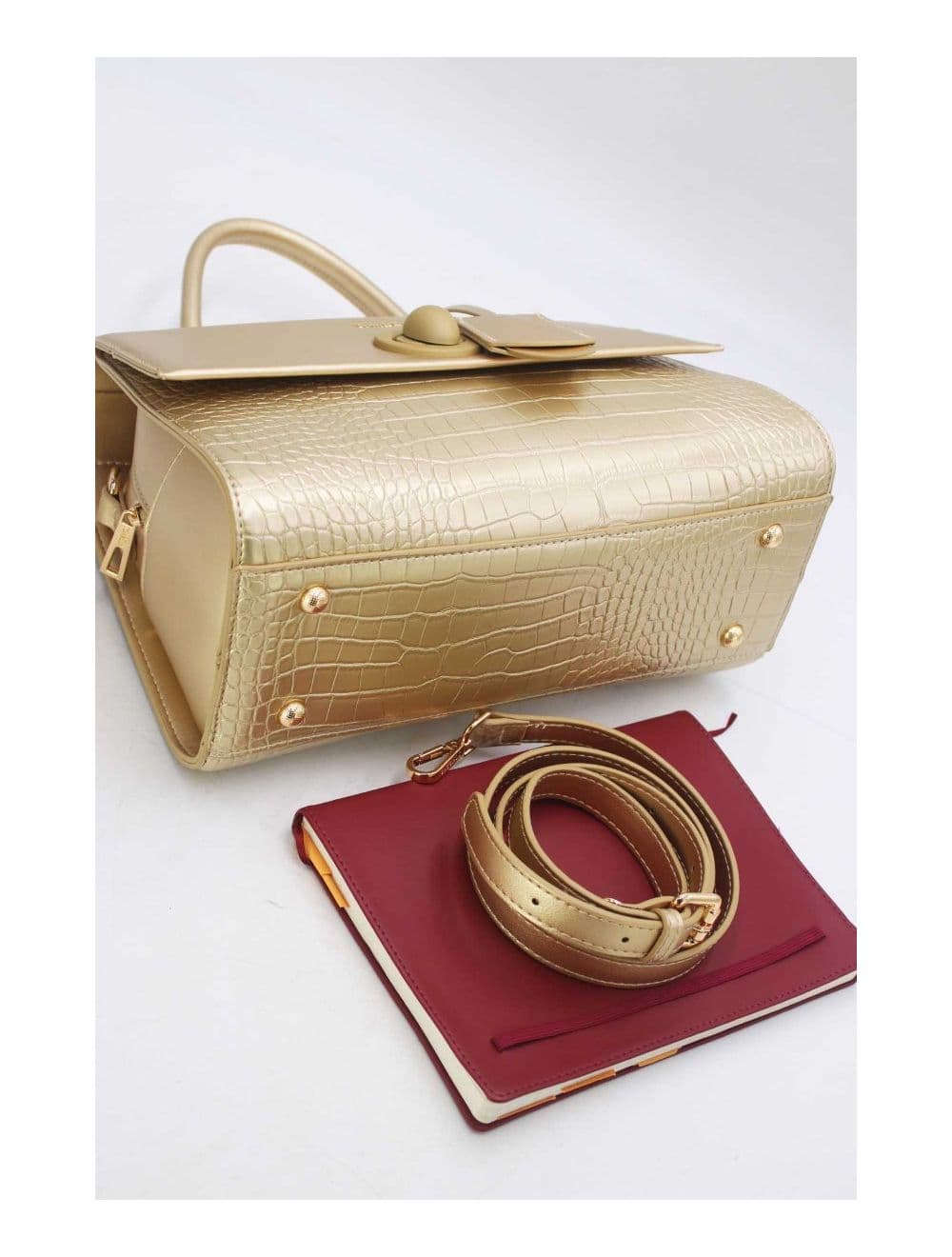 Sac à Main Style Vintage à Effet Croco 23B-5764-Doré — vue 4
