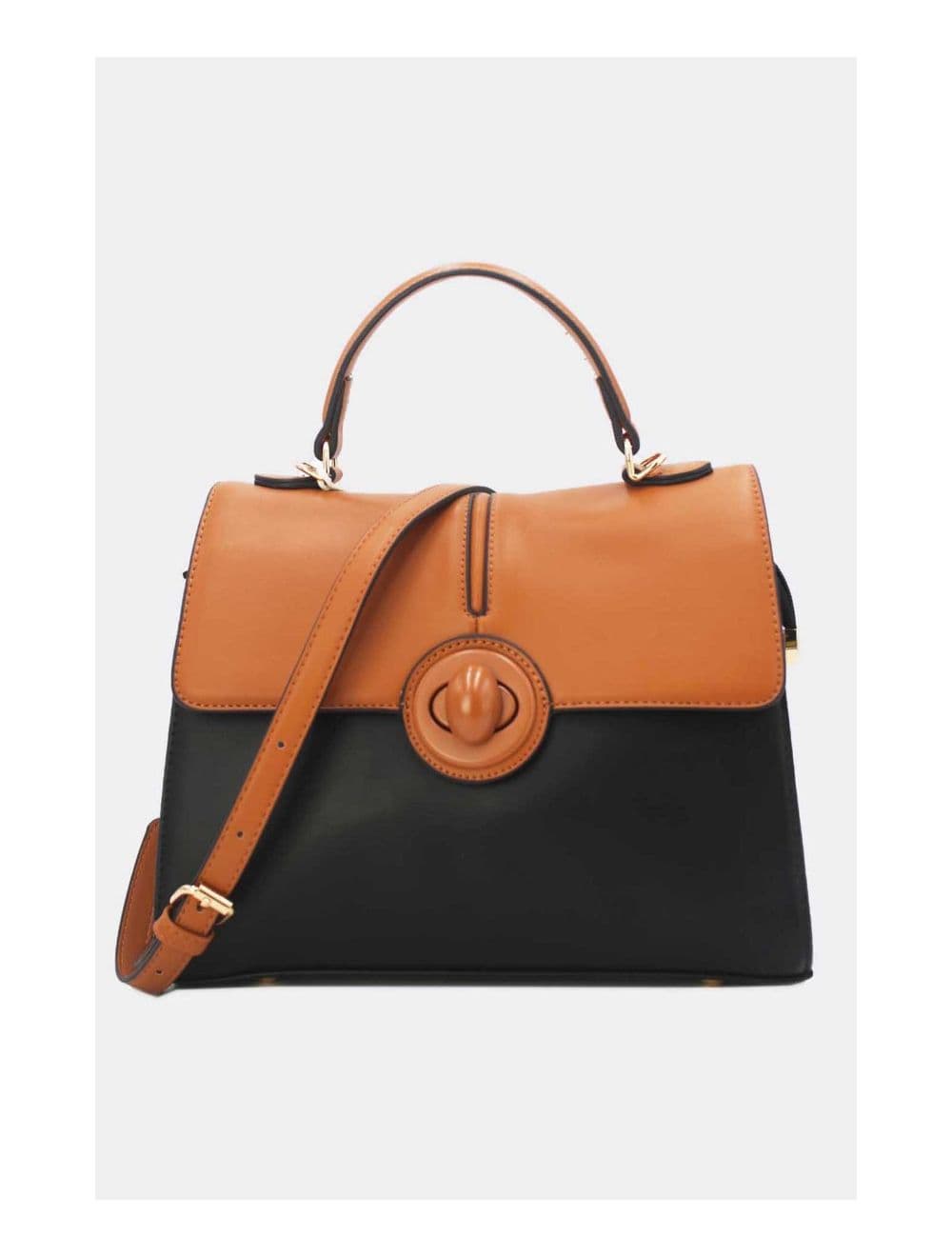 Sac à Main Vintage Bicolore Effet Cuir Lisse 24B-5886-Black/Brown