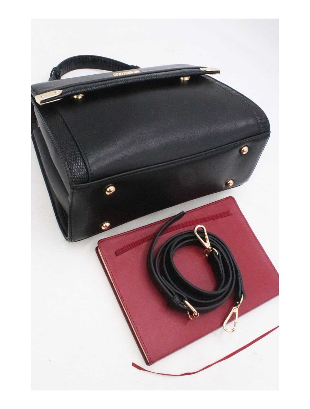 Sac à Main Avec Bordure Effet Serpent-24B-5887-Noir — vue 5
