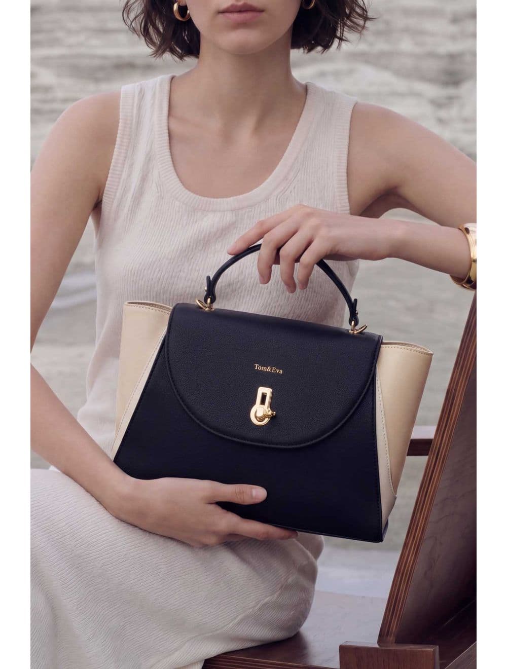 Sac Cabas Femme Tricolore RÉASSORT 23B-5840-Black/Beige — vue 5
