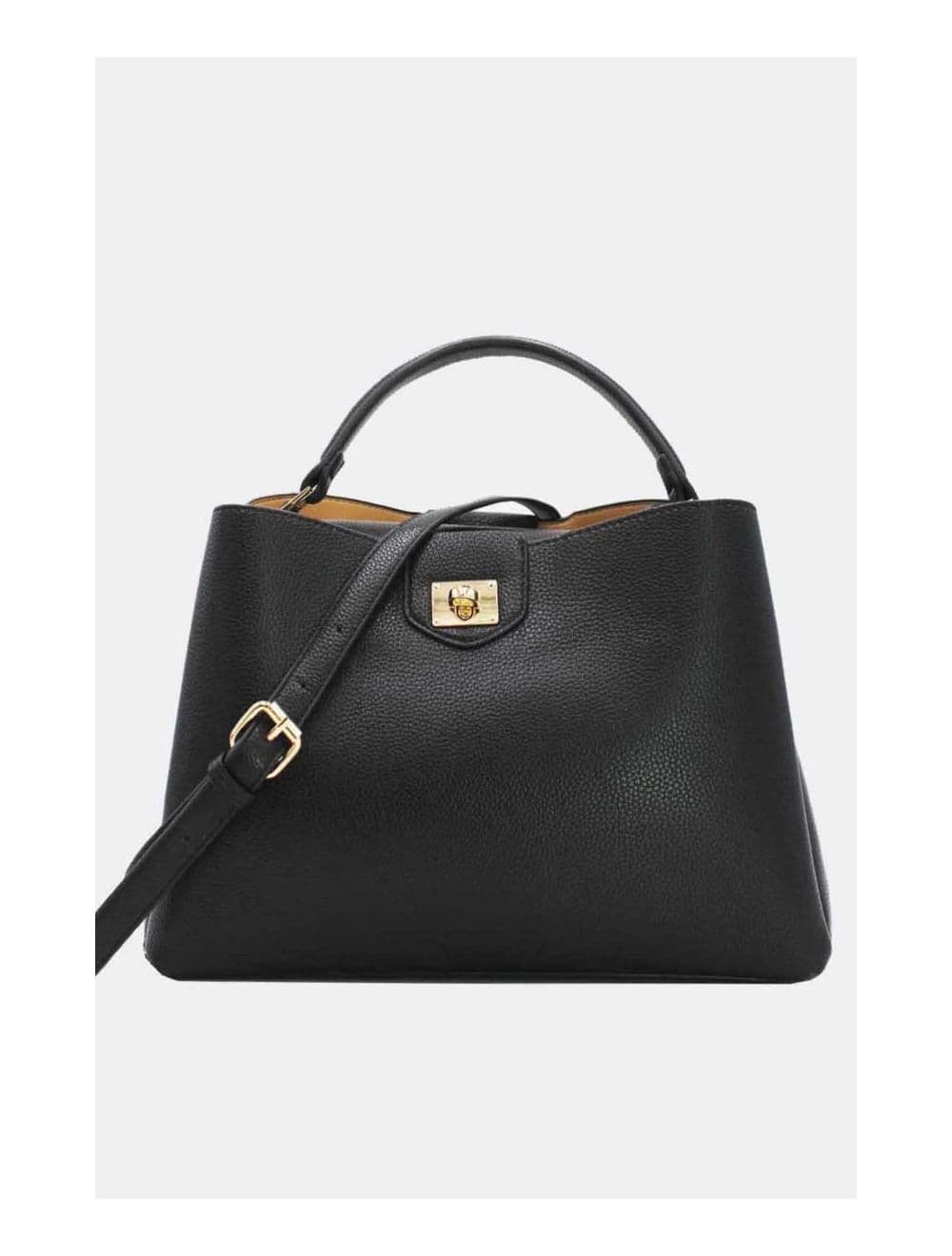 Sac à Main Effet Cuir Grainé Avec Fermoir Tourniquet 6436 REASSORT-Noir — vue 2
