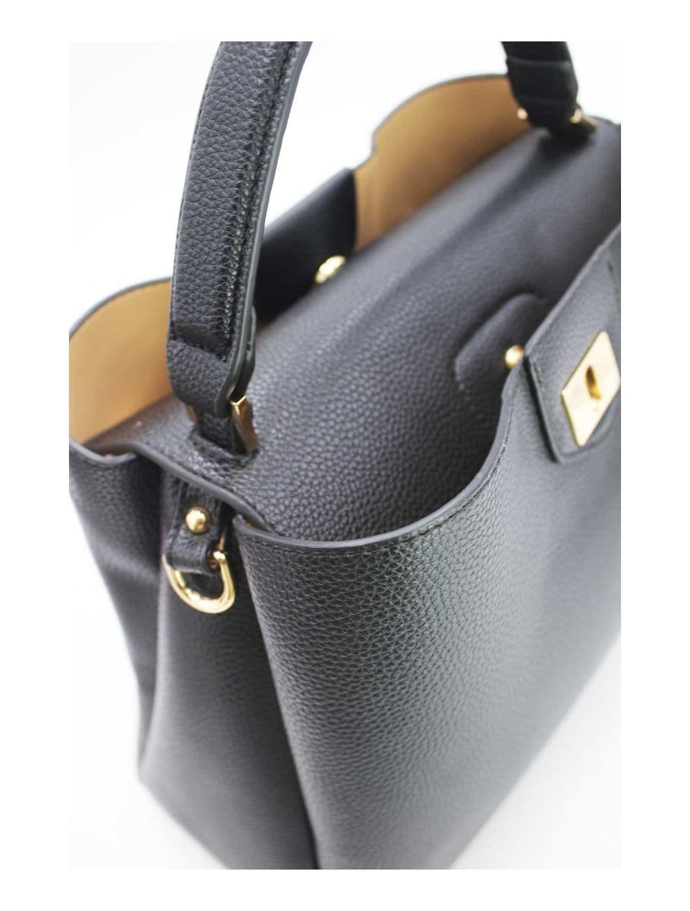 Sac à Main Effet Cuir Grainé Avec Fermoir Tourniquet 6436 REASSORT-Noir — vue 4