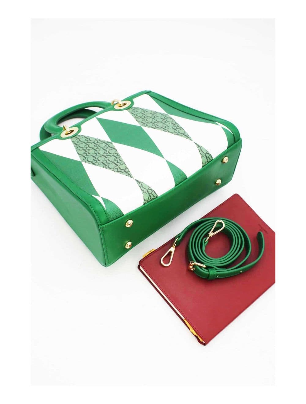 Sac à Main Décoré Des Losanges-22B-5675-Vert — vue 4
