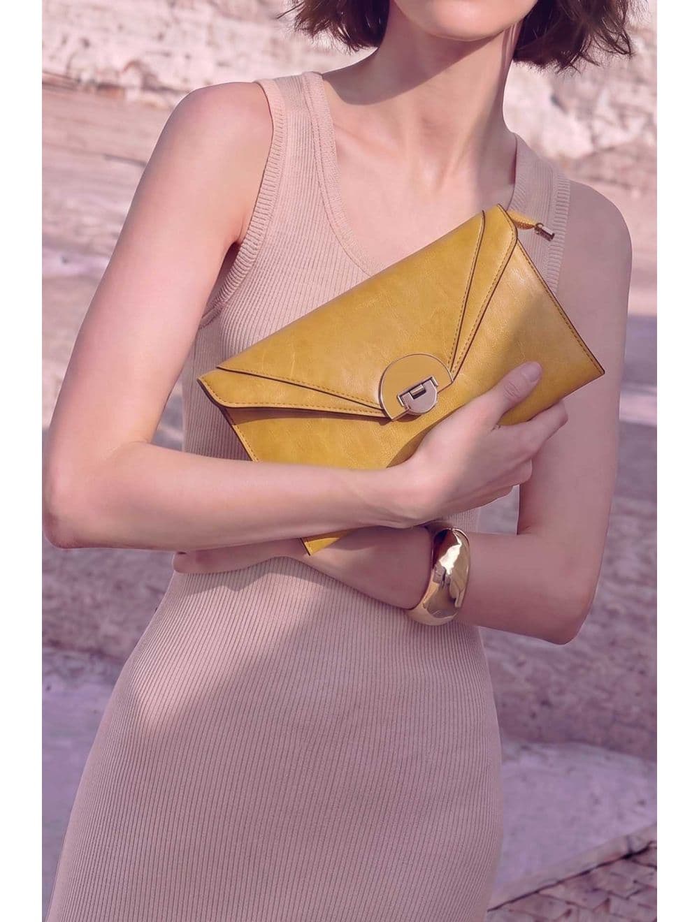Pochette enveloppe structurée Avec Fermoir 24P-6099Y-Citron — vue 6