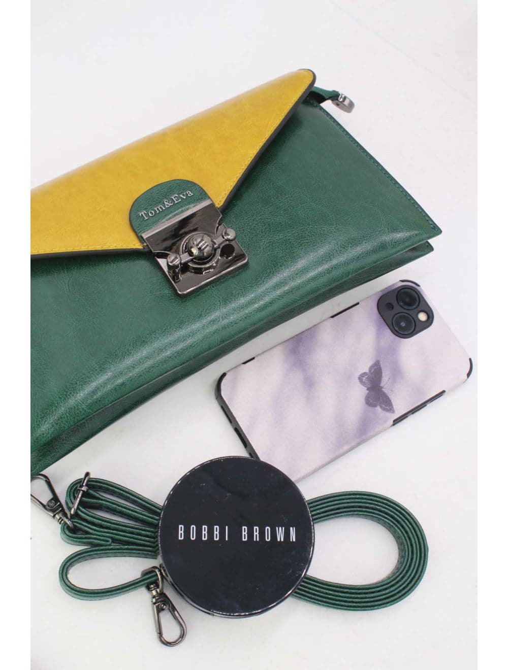 Pochette effet cuir à Rabat Avec Fermoir 25P-6389-D.Green/Yellow — vue 4