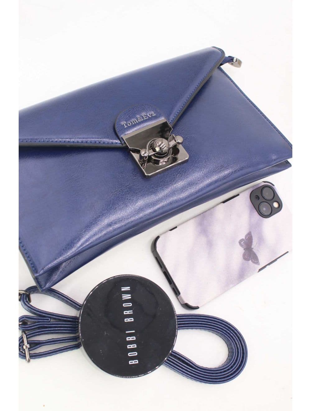 Pochette effet cuir à Rabat Avec Fermoir 25P-6389-Bleu — vue 4