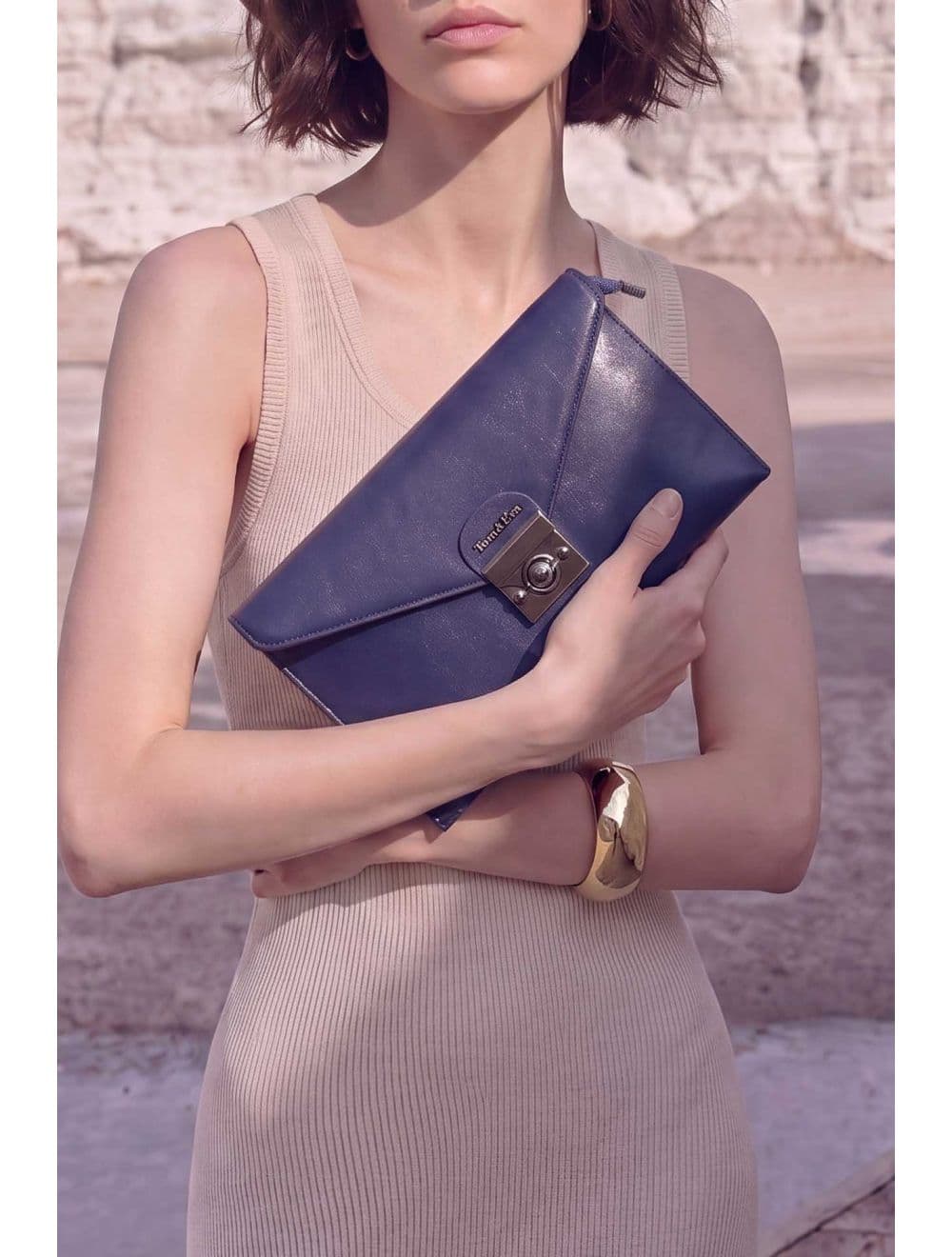 Pochette effet cuir à Rabat Avec Fermoir 25P-6389-Bleu — vue 6