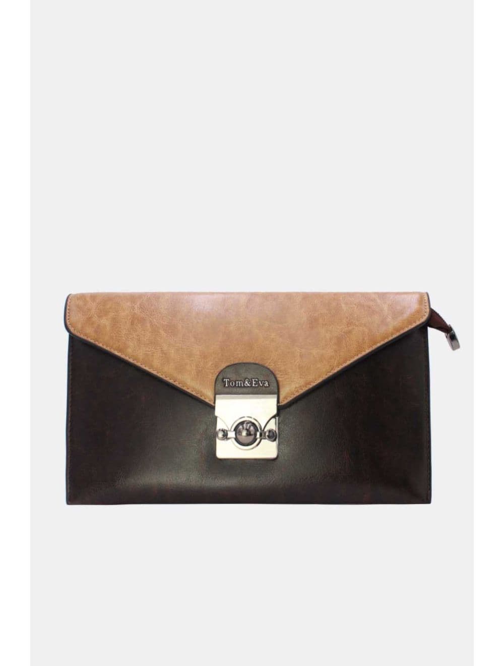 Pochette effet cuir à Rabat Avec Fermoir 25P-6389-Coffee/Apricot