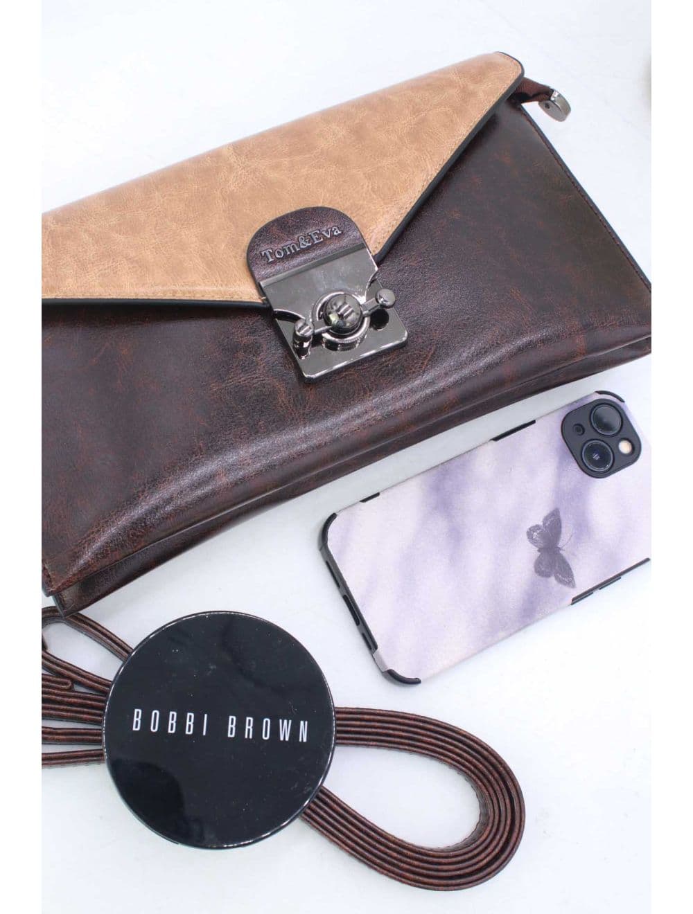 Pochette effet cuir à Rabat Avec Fermoir 25P-6389-Coffee/Apricot — vue 4