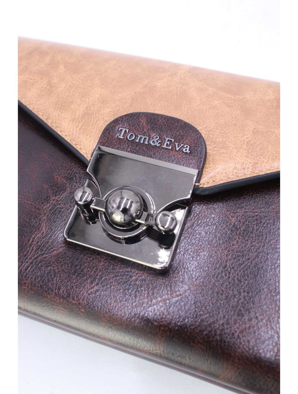 Pochette effet cuir à Rabat Avec Fermoir 25P-6389-Coffee/Apricot — vue 5