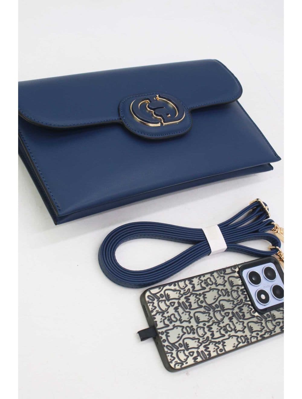 Pochette à Rabat avec Fermoir Avec Lettre B 22P-5565-Marine — vue 4