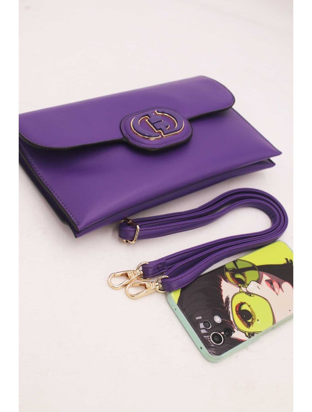 Pochette à Rabat avec Fermoir Avec Lettre B 22P-5565-Violet — vue 4