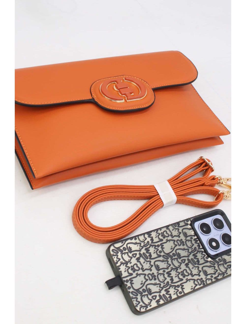 Pochette à Rabat avec Fermoir Avec Lettre B 22P-5565-Orange — vue 4