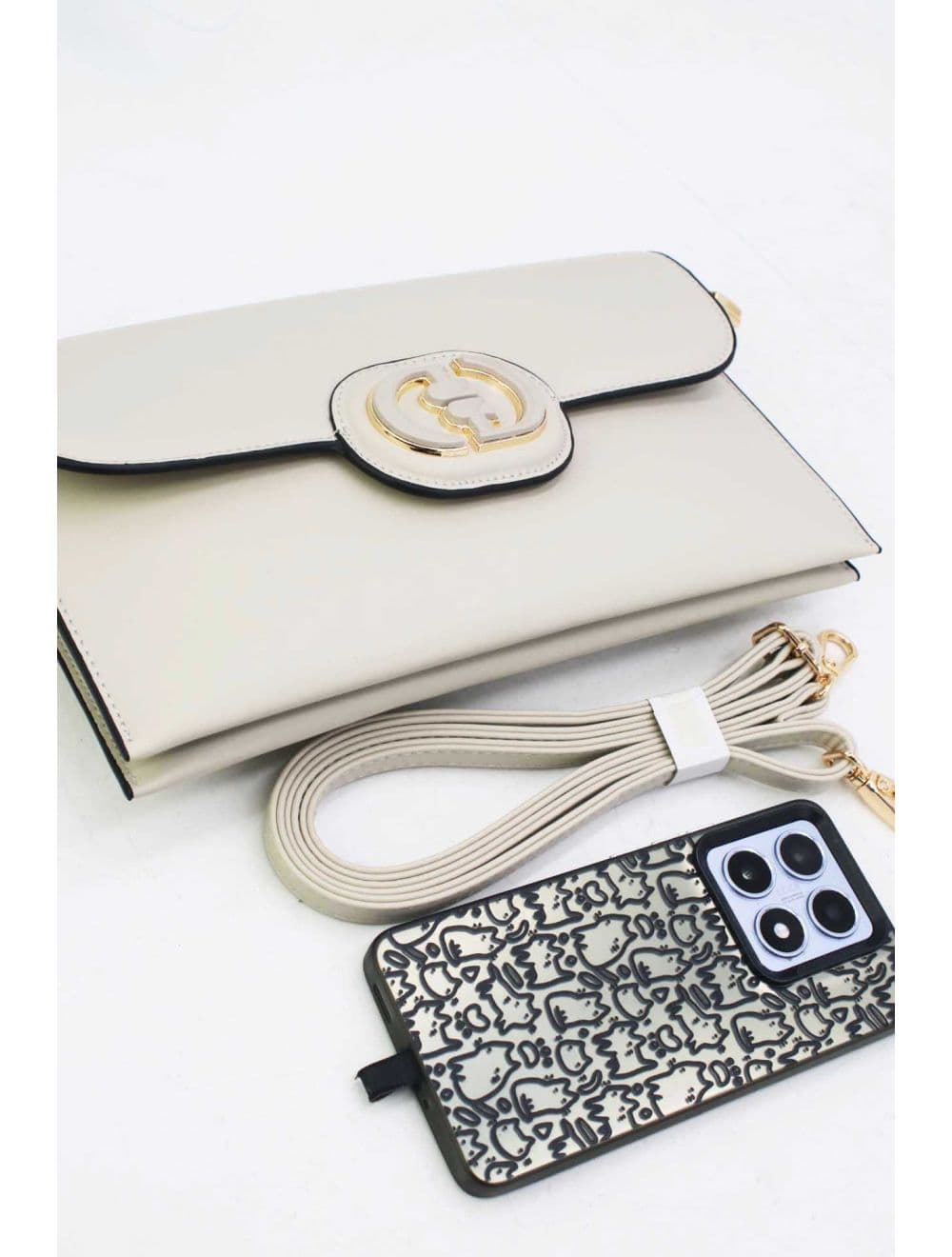 Pochette à Rabat avec Fermoir Avec Lettre B 22P-5565-Beige — vue 4
